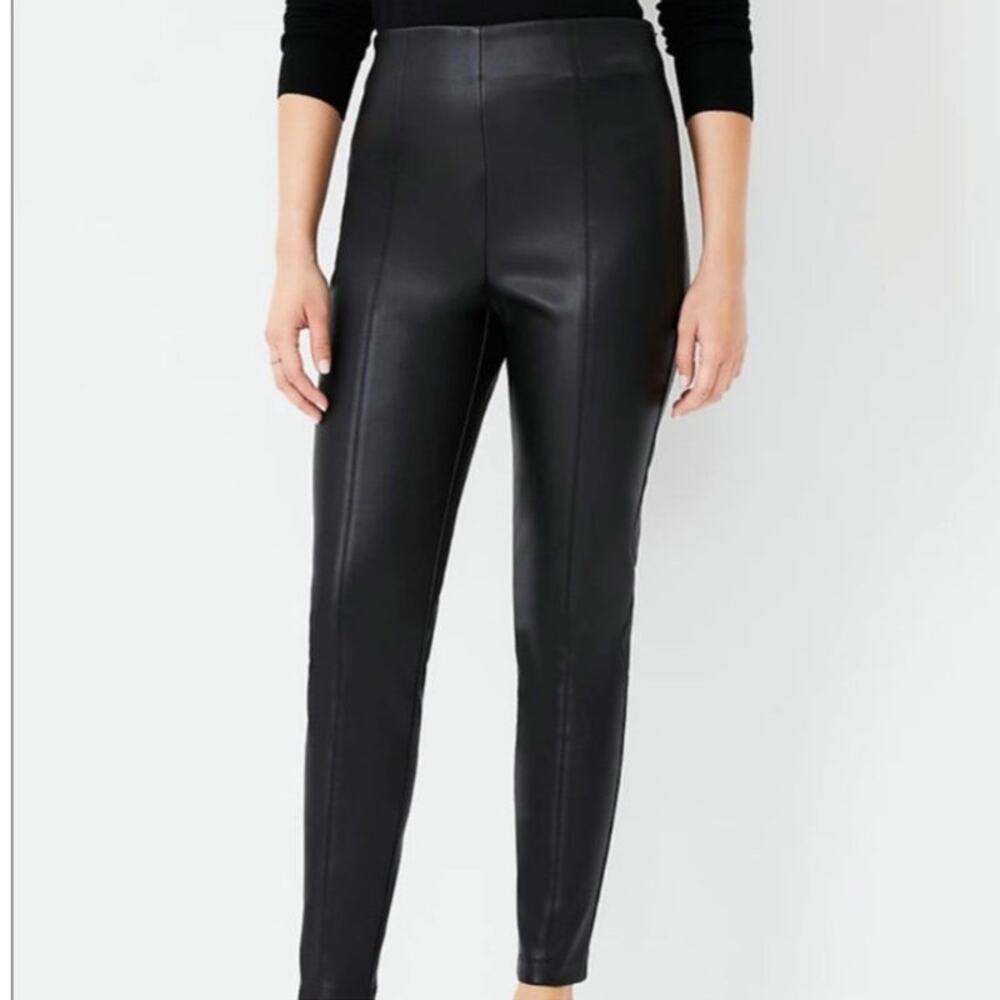 NWT Ann Taylor The Faux Leather Seamed Side Zip Legging